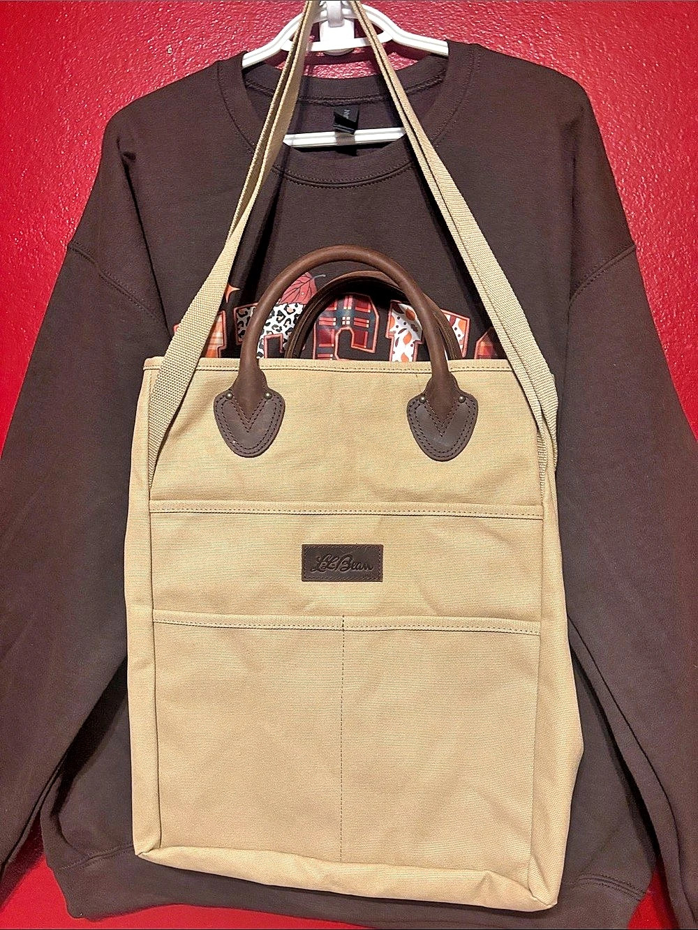 NWOT L.L.Bean Stonington Daily Carry Tote Canvas Beige & Brown